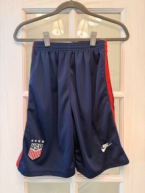 Nike USA Navy Athletic Soccer Shorts with Red Trim